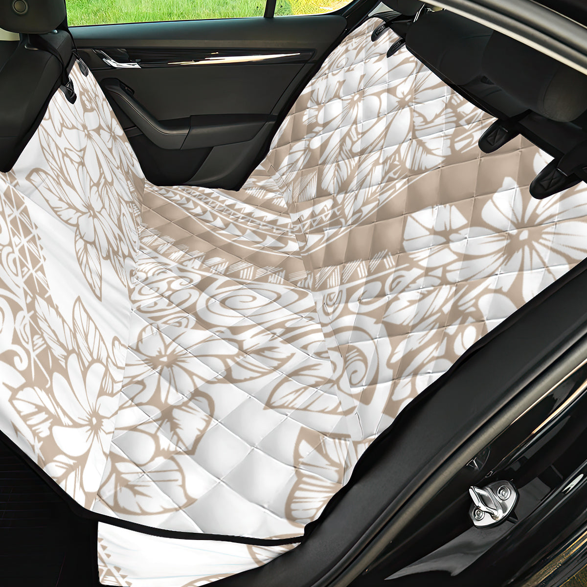 Polynesia Back Car Seat Cover Polynesian Tropical Flowers Begie Pastel Vibes - Wonder Print Shop