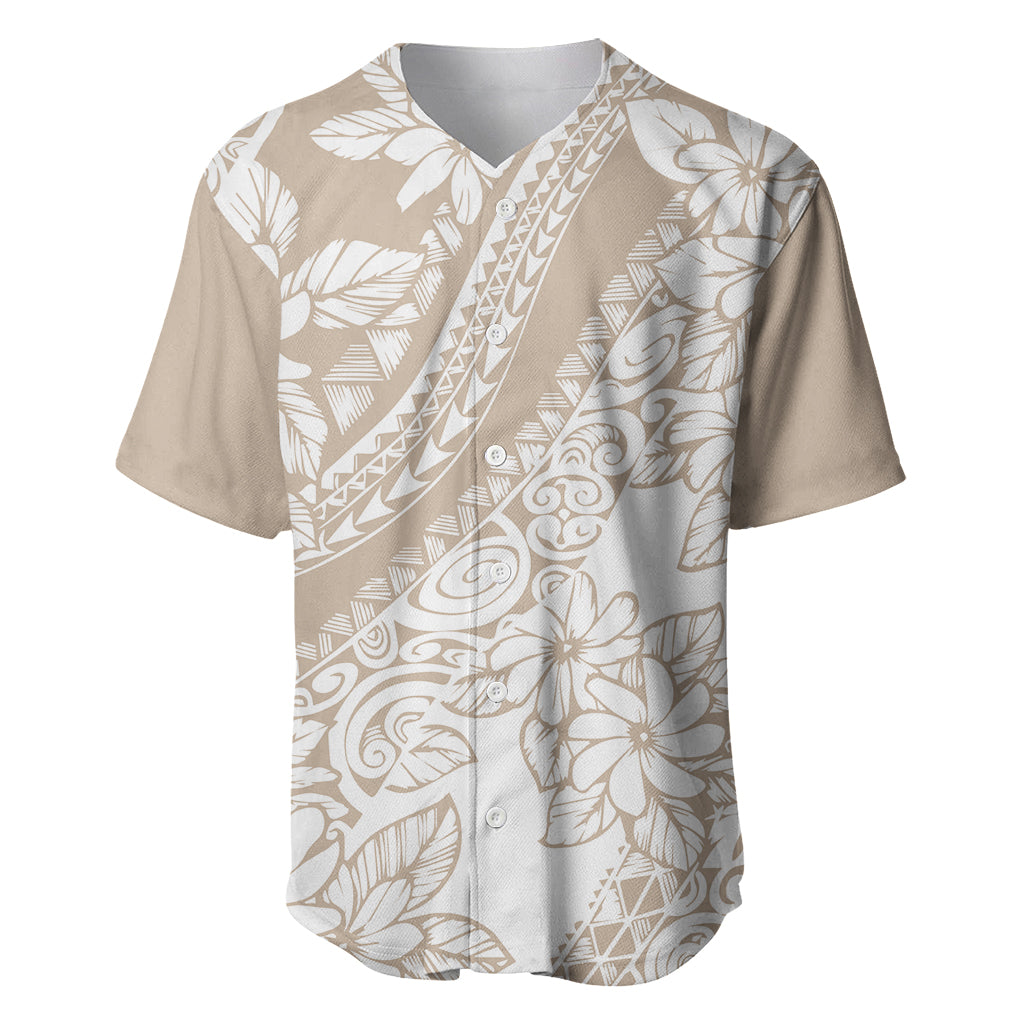 Polynesia Baseball Jersey Polynesian Tropical Flowers Beige Pastel Vibes - Wonder Print Shop
