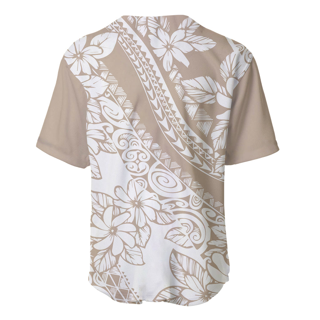 Polynesia Baseball Jersey Polynesian Tropical Flowers Beige Pastel Vibes - Wonder Print Shop