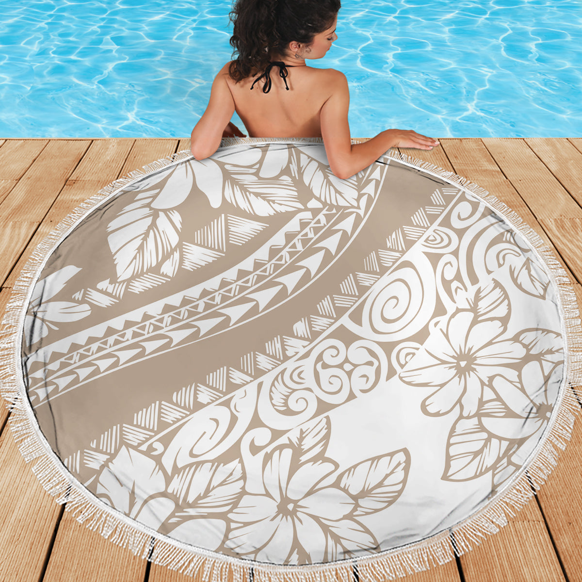 Polynesia Beach Blanket Polynesian Tropical Flowers Begie Pastel Vibes - Wonder Print Shop