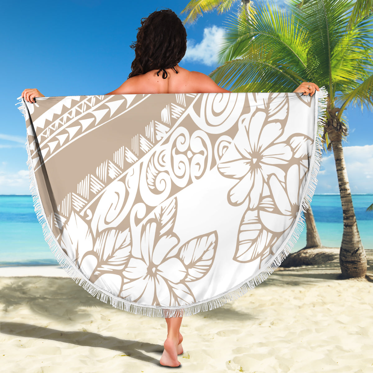 Polynesia Beach Blanket Polynesian Tropical Flowers Begie Pastel Vibes - Wonder Print Shop
