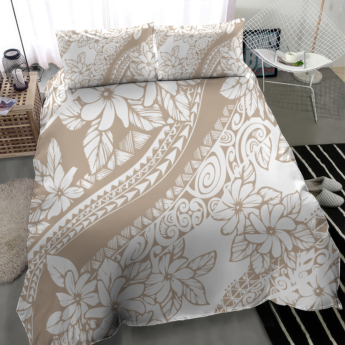 Polynesia Bedding Set Polynesian Tropical Flowers Begie Pastel Vibes - Wonder Print Shop