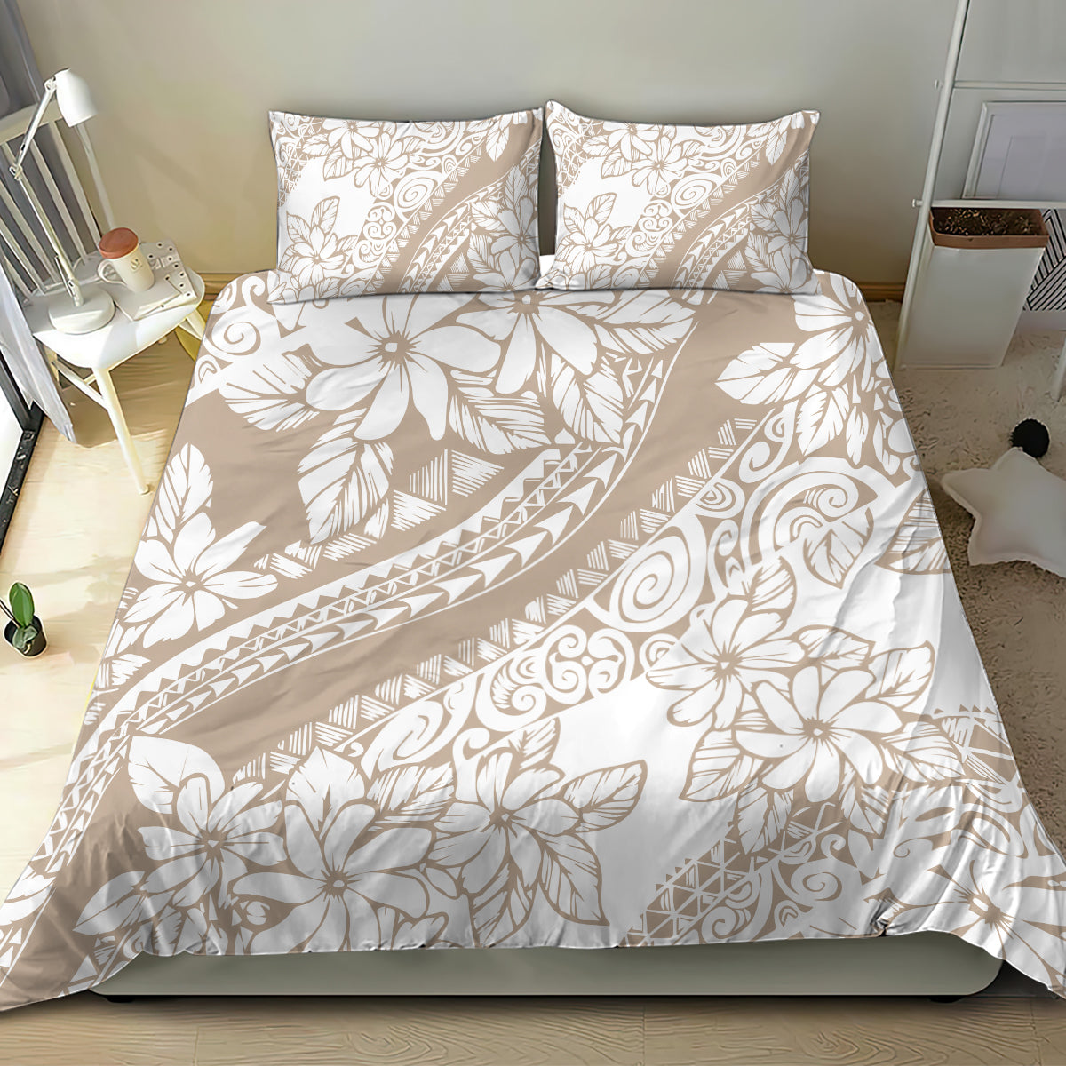 Polynesia Bedding Set Polynesian Tropical Flowers Begie Pastel Vibes - Wonder Print Shop