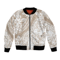 Polynesia Bomber Jacket Polynesian Tropical Flowers Beige Pastel Vibes - Wonder Print Shop