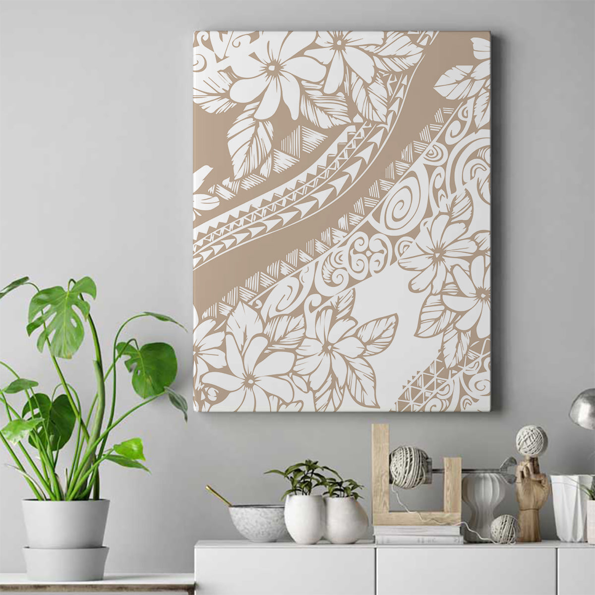 Polynesia Canvas Wall Art Polynesian Tropical Flowers Begie Pastel Vibes - Wonder Print Shop