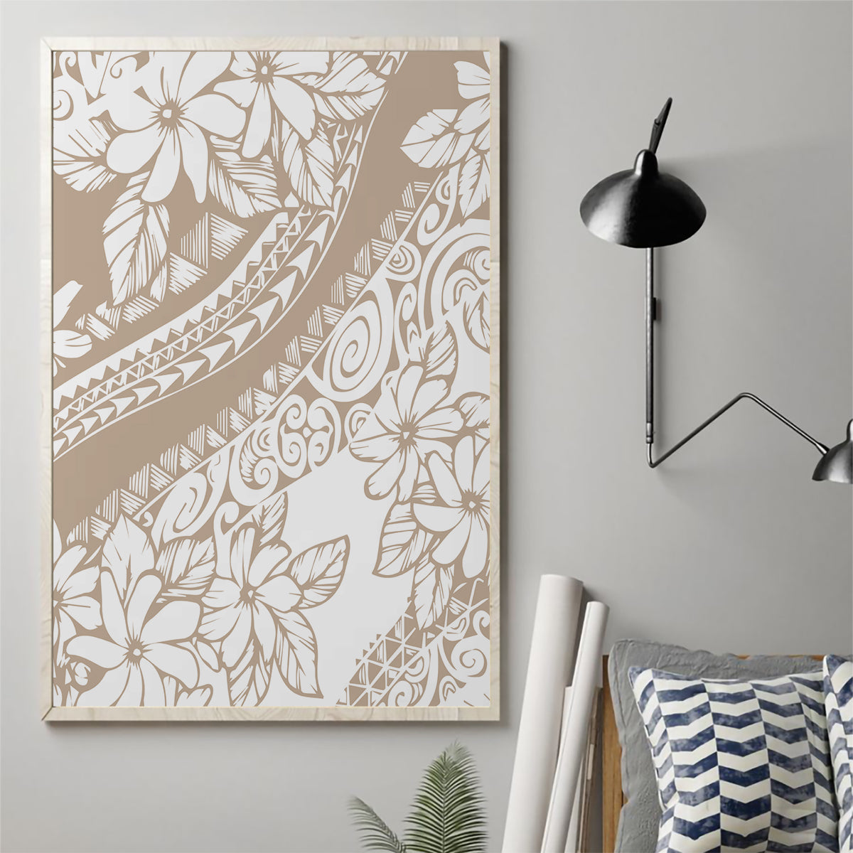 Polynesia Canvas Wall Art Polynesian Tropical Flowers Begie Pastel Vibes - Wonder Print Shop