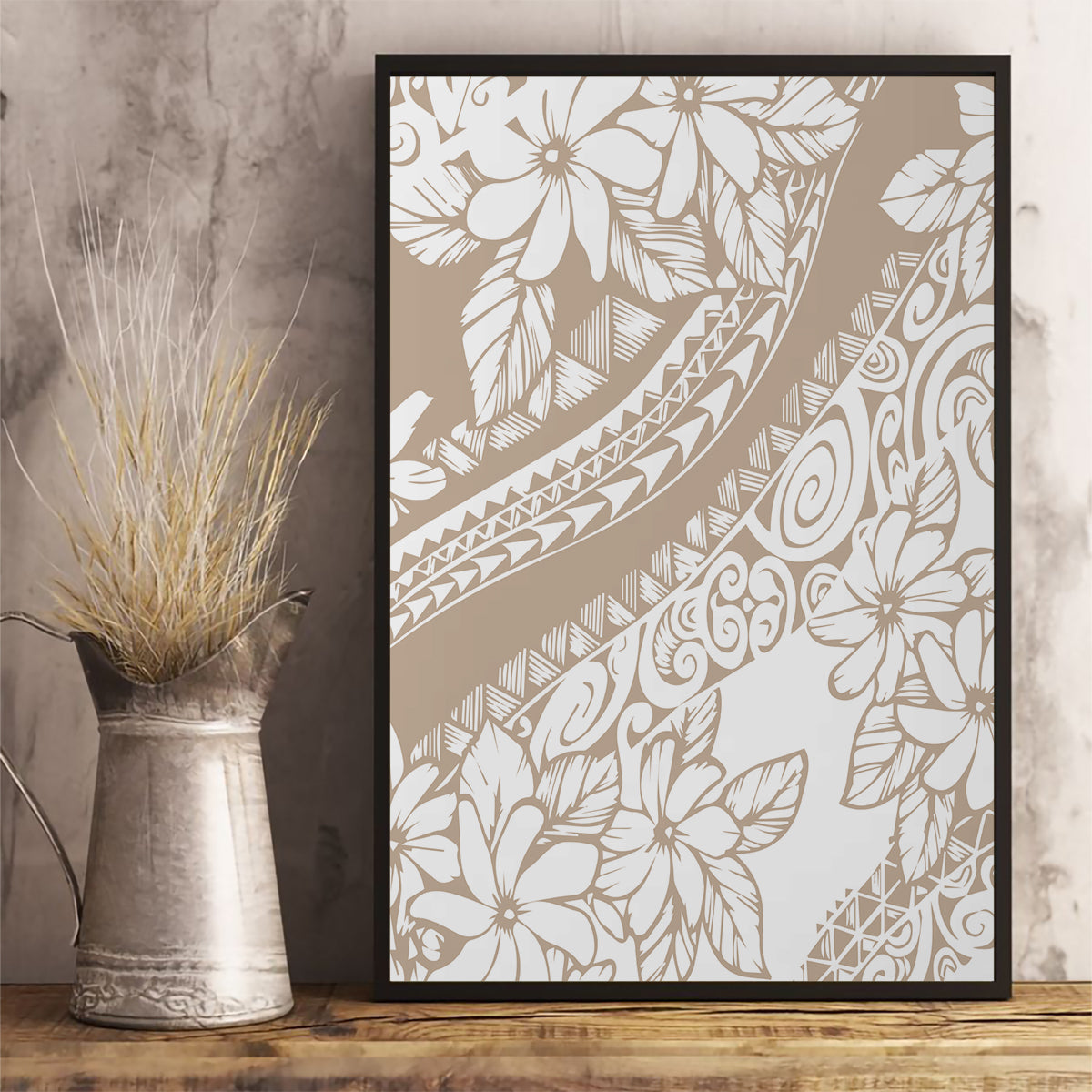 Polynesia Canvas Wall Art Polynesian Tropical Flowers Begie Pastel Vibes - Wonder Print Shop