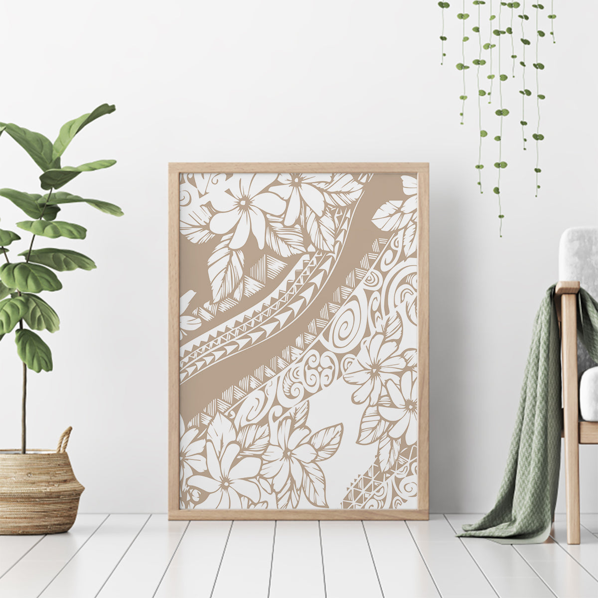 Polynesia Canvas Wall Art Polynesian Tropical Flowers Begie Pastel Vibes - Wonder Print Shop