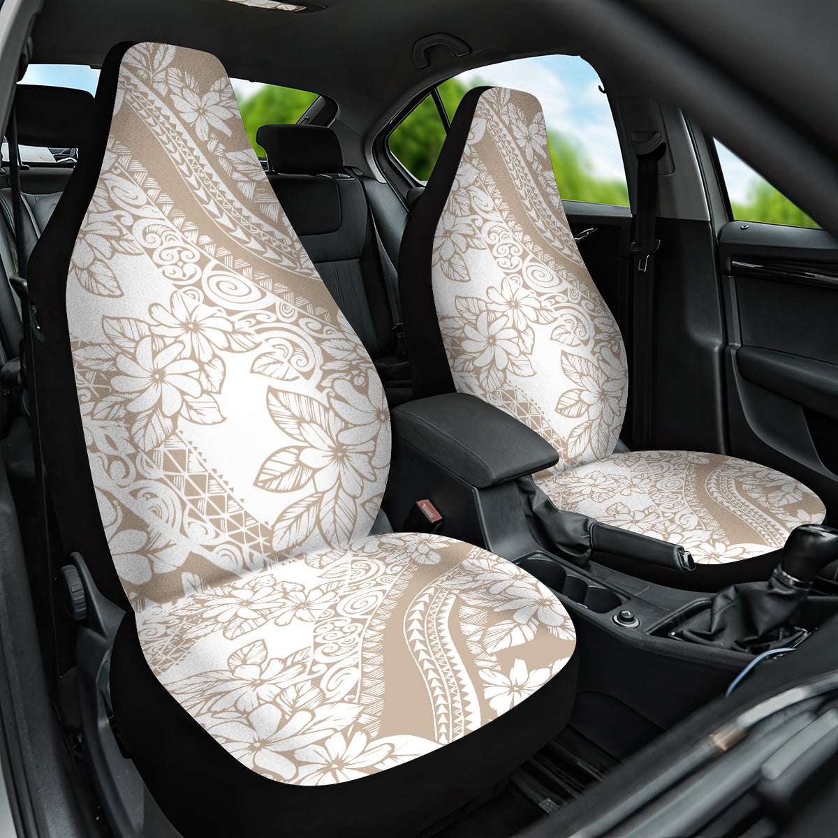 Polynesia Car Seat Cover Polynesian Tropical Flowers Begie Pastel Vibes - Wonder Print Shop
