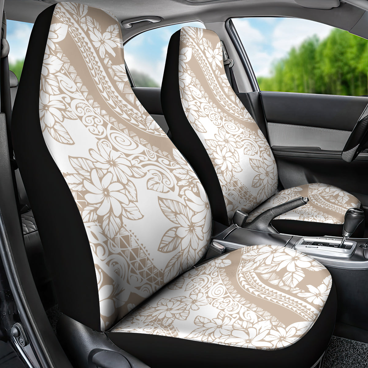 Polynesia Car Seat Cover Polynesian Tropical Flowers Begie Pastel Vibes - Wonder Print Shop