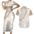 Polynesia Couples Matching Short Sleeve Bodycon Dress and Hawaiian Shirt Polynesian Tropical Flowers Beige Pastel Vibes - Wonder Print Shop