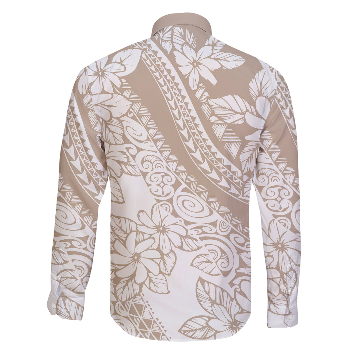 Polynesia Family Matching Long Sleeve Bodycon Dress and Hawaiian Shirt Polynesian Tropical Flowers Beige Pastel Vibes - Wonder Print Shop