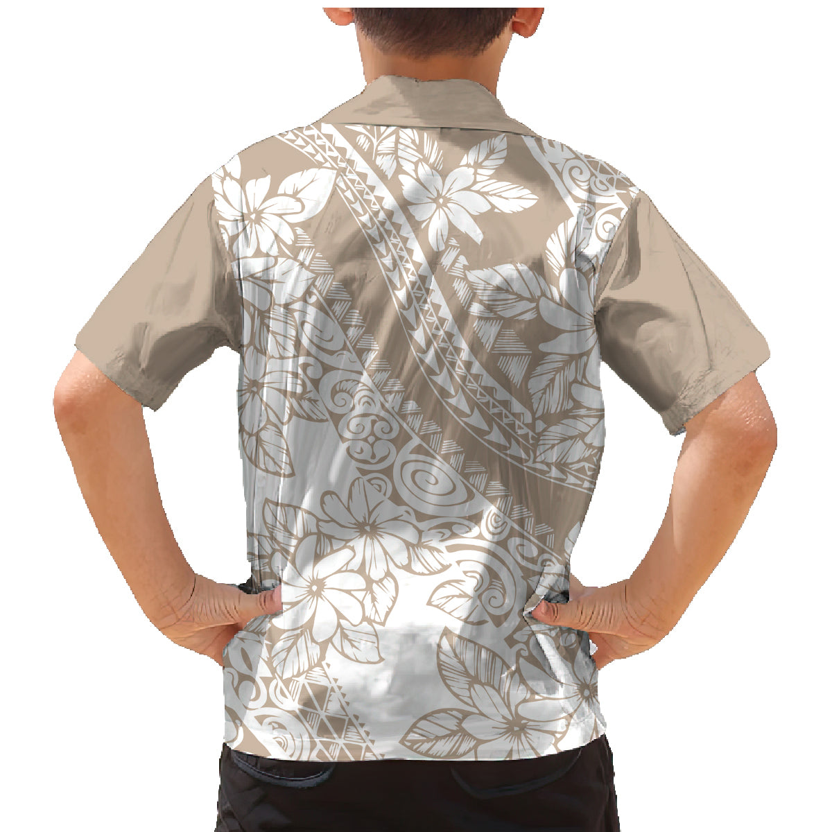 Polynesia Family Matching Mermaid Dress and Hawaiian Shirt Polynesian Tropical Flowers Beige Pastel Vibes - Wonder Print Shop