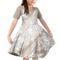 Polynesia Family Matching Mermaid Dress and Hawaiian Shirt Polynesian Tropical Flowers Beige Pastel Vibes - Wonder Print Shop