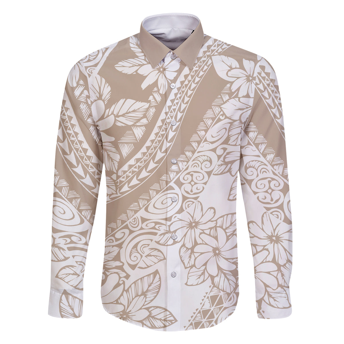 Polynesia Family Matching Off Shoulder Short Dress and Hawaiian Shirt Polynesian Tropical Flowers Beige Pastel Vibes - Wonder Print Shop