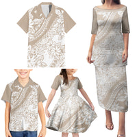 Polynesia Family Matching Puletasi Dress and Hawaiian Shirt Polynesian Tropical Flowers Beige Pastel Vibes - Wonder Print Shop