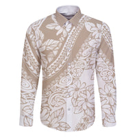 Polynesia Family Matching Puletasi Dress and Hawaiian Shirt Polynesian Tropical Flowers Beige Pastel Vibes - Wonder Print Shop