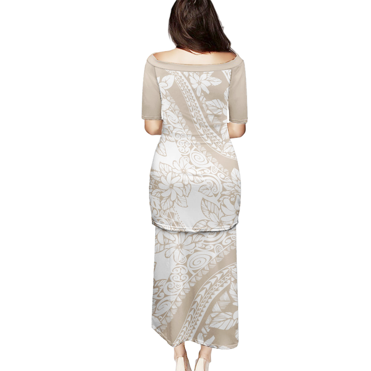 Polynesia Family Matching Puletasi Dress and Hawaiian Shirt Polynesian Tropical Flowers Beige Pastel Vibes - Wonder Print Shop