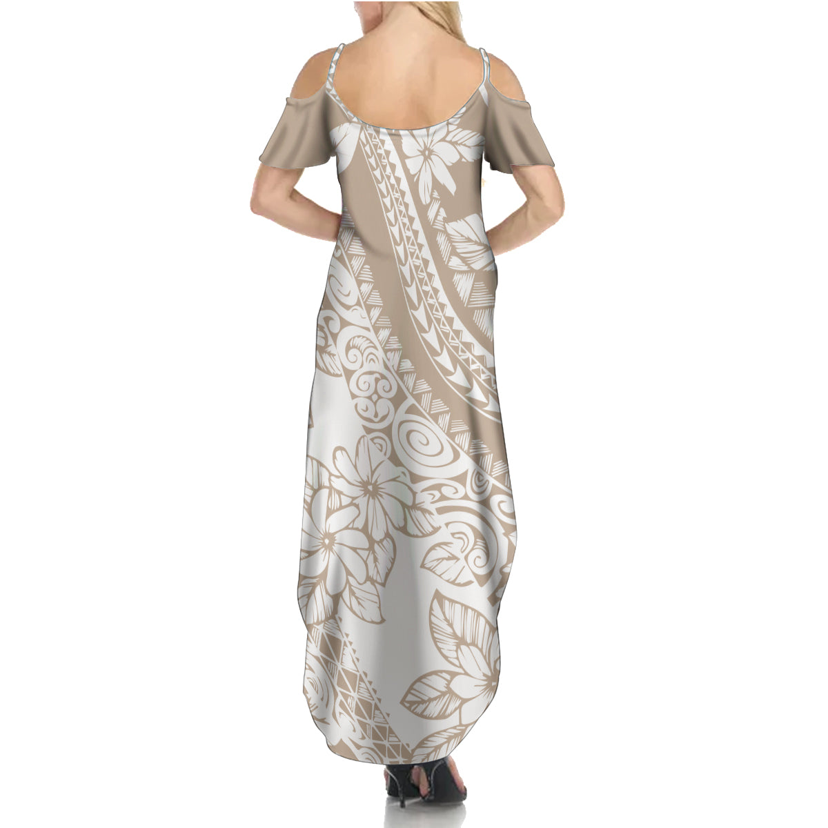 Polynesia Family Matching Summer Maxi Dress and Hawaiian Shirt Polynesian Tropical Flowers Beige Pastel Vibes - Wonder Print Shop