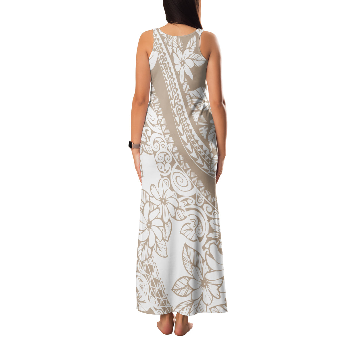 Polynesia Family Matching Tank Maxi Dress and Hawaiian Shirt Polynesian Tropical Flowers Beige Pastel Vibes - Wonder Print Shop