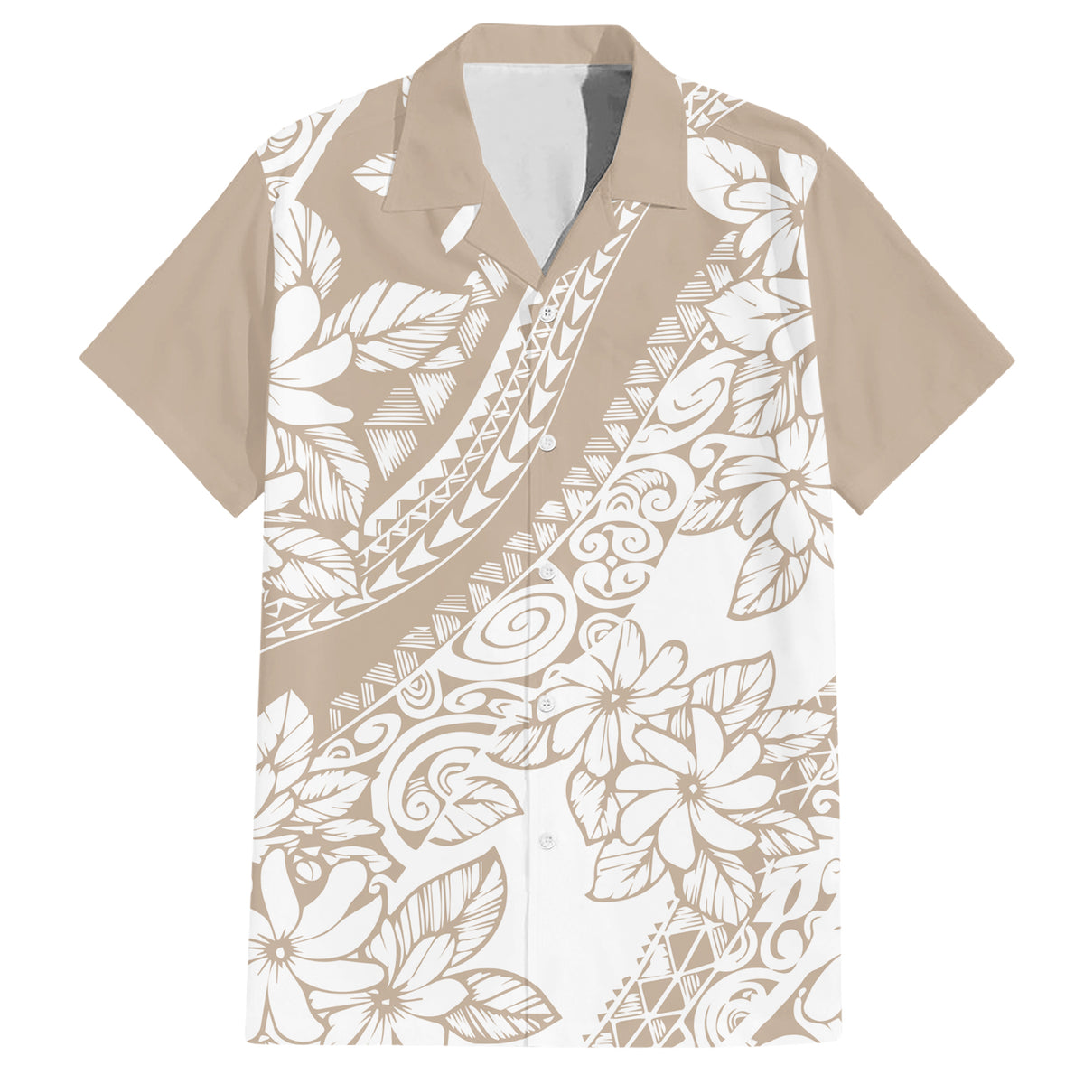 Polynesia Hawaiian Shirt Polynesian Tropical Flowers Beige Pastel Vibes - Wonder Print Shop