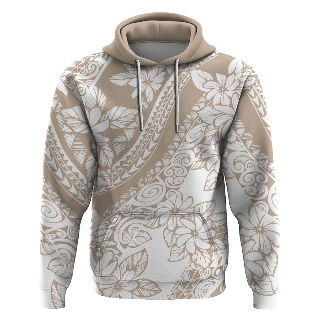 Polynesia Hoodie Polynesian Tropical Flowers Beige Pastel Vibes - Wonder Print Shop