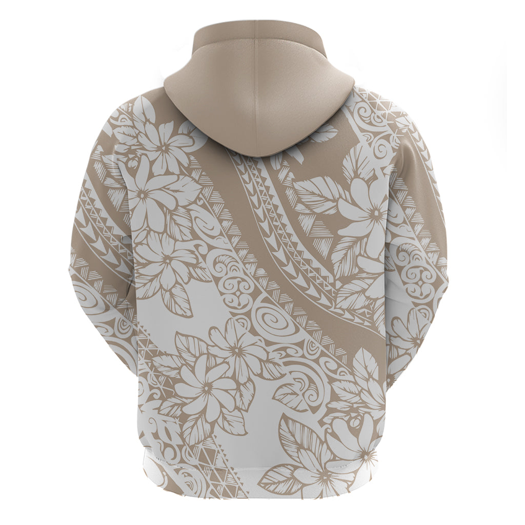 Polynesia Hoodie Polynesian Tropical Flowers Beige Pastel Vibes - Wonder Print Shop