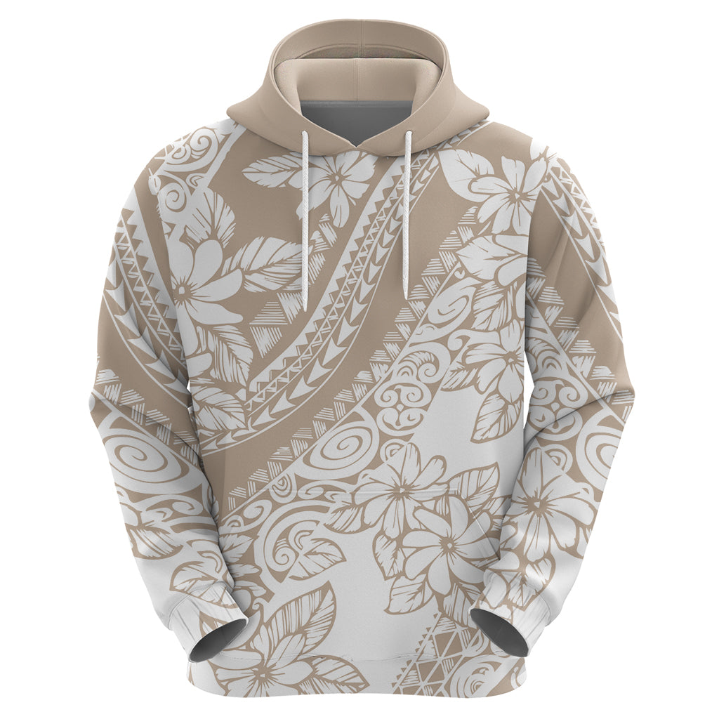Polynesia Hoodie Polynesian Tropical Flowers Beige Pastel Vibes - Wonder Print Shop