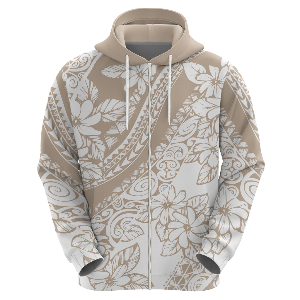 Polynesia Hoodie Polynesian Tropical Flowers Beige Pastel Vibes - Wonder Print Shop