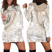 Polynesia Hoodie Dress Polynesian Tropical Flowers Beige Pastel Vibes - Wonder Print Shop