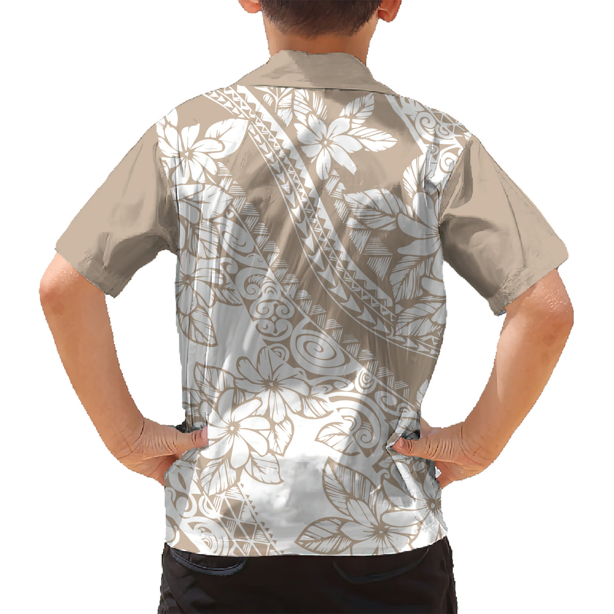 Polynesia Kid Hawaiian Shirt Polynesian Tropical Flowers Beige Pastel Vibes - Wonder Print Shop