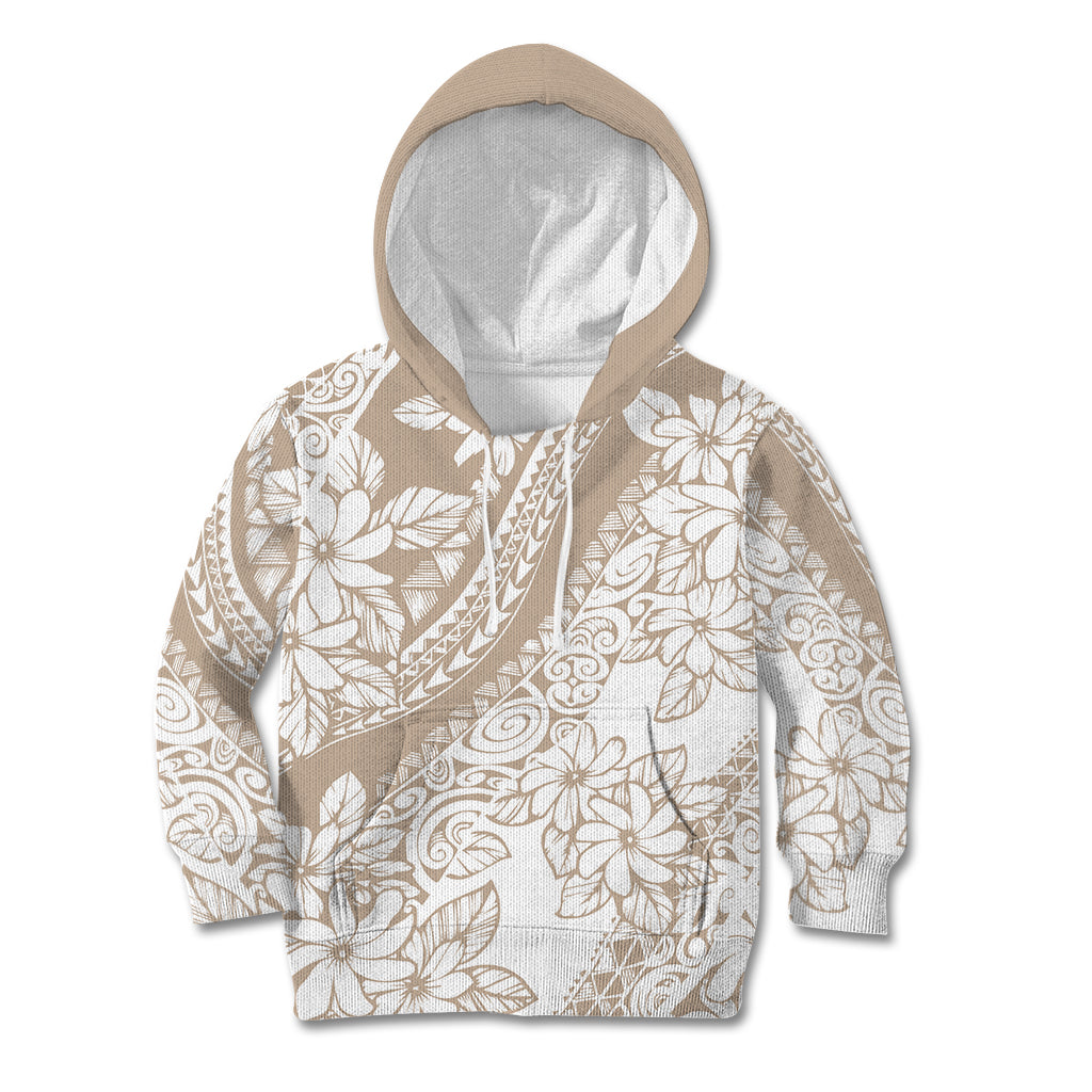 Polynesia Kid Hoodie Polynesian Tropical Flowers Beige Pastel Vibes - Wonder Print Shop