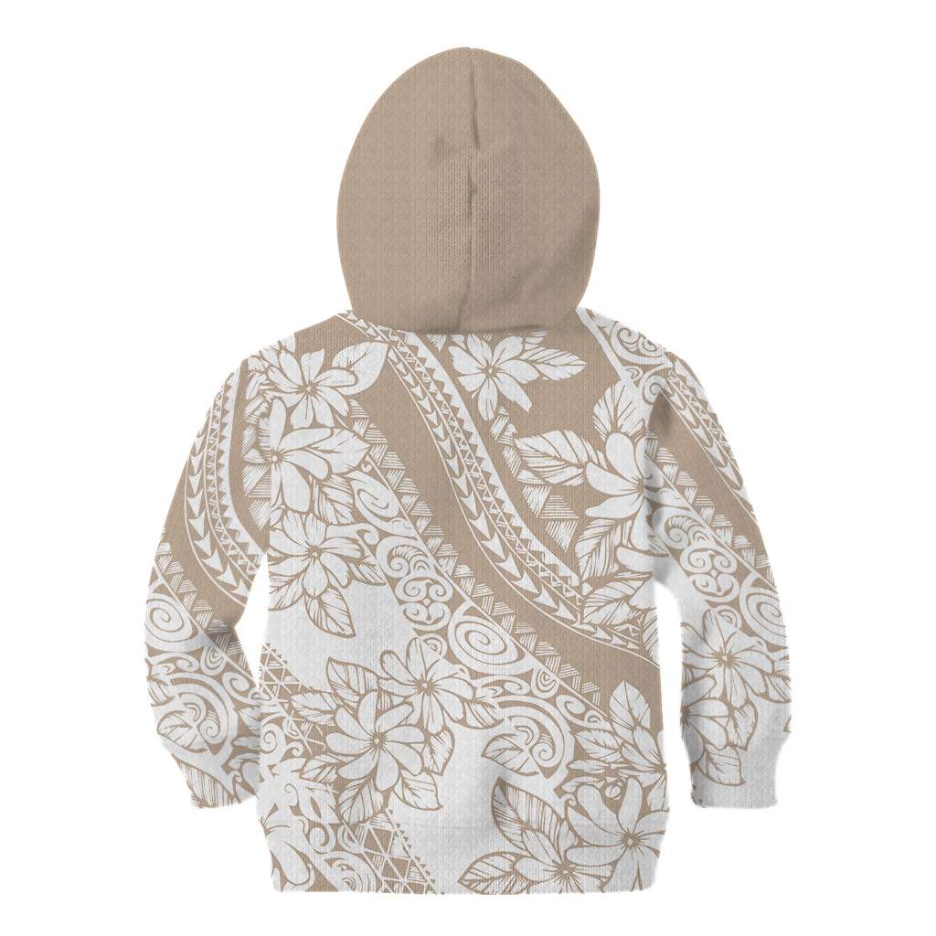 Polynesia Kid Hoodie Polynesian Tropical Flowers Beige Pastel Vibes - Wonder Print Shop