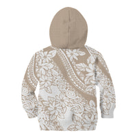 Polynesia Kid Hoodie Polynesian Tropical Flowers Beige Pastel Vibes - Wonder Print Shop