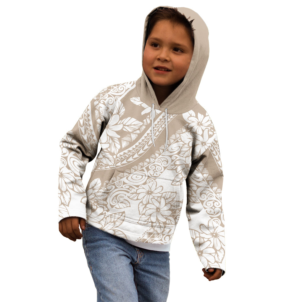 Polynesia Kid Hoodie Polynesian Tropical Flowers Beige Pastel Vibes - Wonder Print Shop