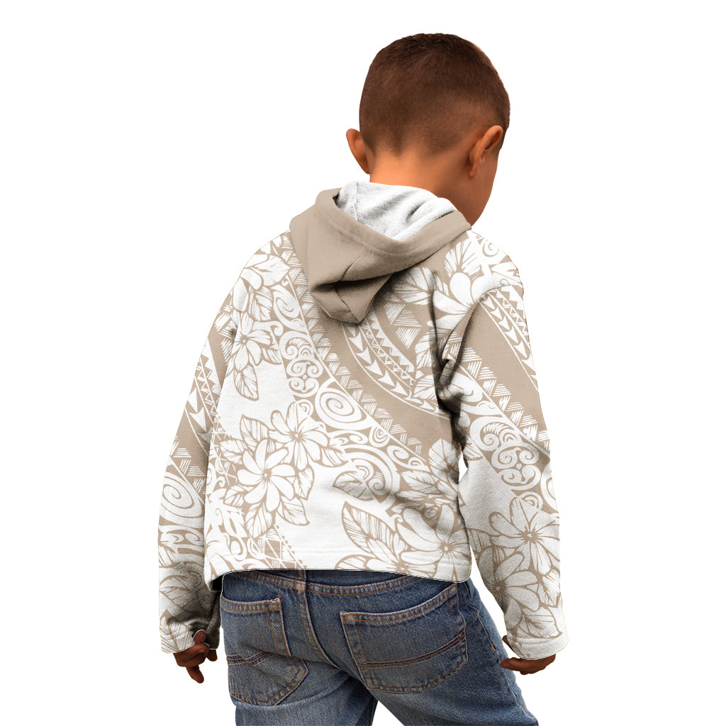 Polynesia Kid Hoodie Polynesian Tropical Flowers Beige Pastel Vibes - Wonder Print Shop
