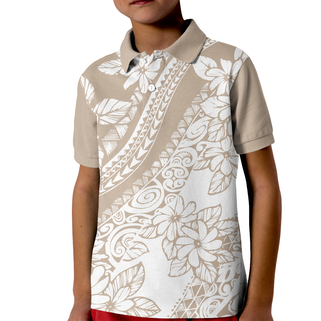 Polynesia Kid Polo Shirt Polynesian Tropical Flowers Beige Pastel Vibes - Wonder Print Shop