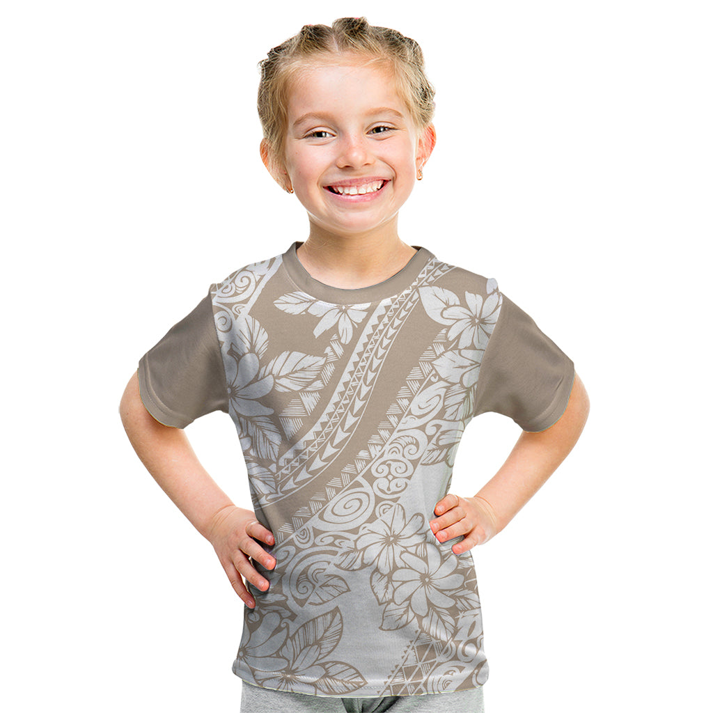 Polynesia Kid T Shirt Polynesian Tropical Flowers Beige Pastel Vibes - Wonder Print Shop