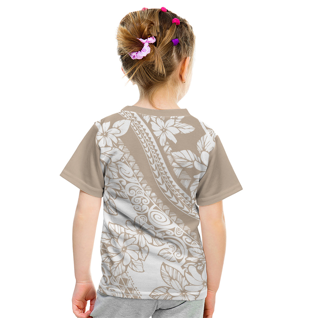 Polynesia Kid T Shirt Polynesian Tropical Flowers Beige Pastel Vibes - Wonder Print Shop