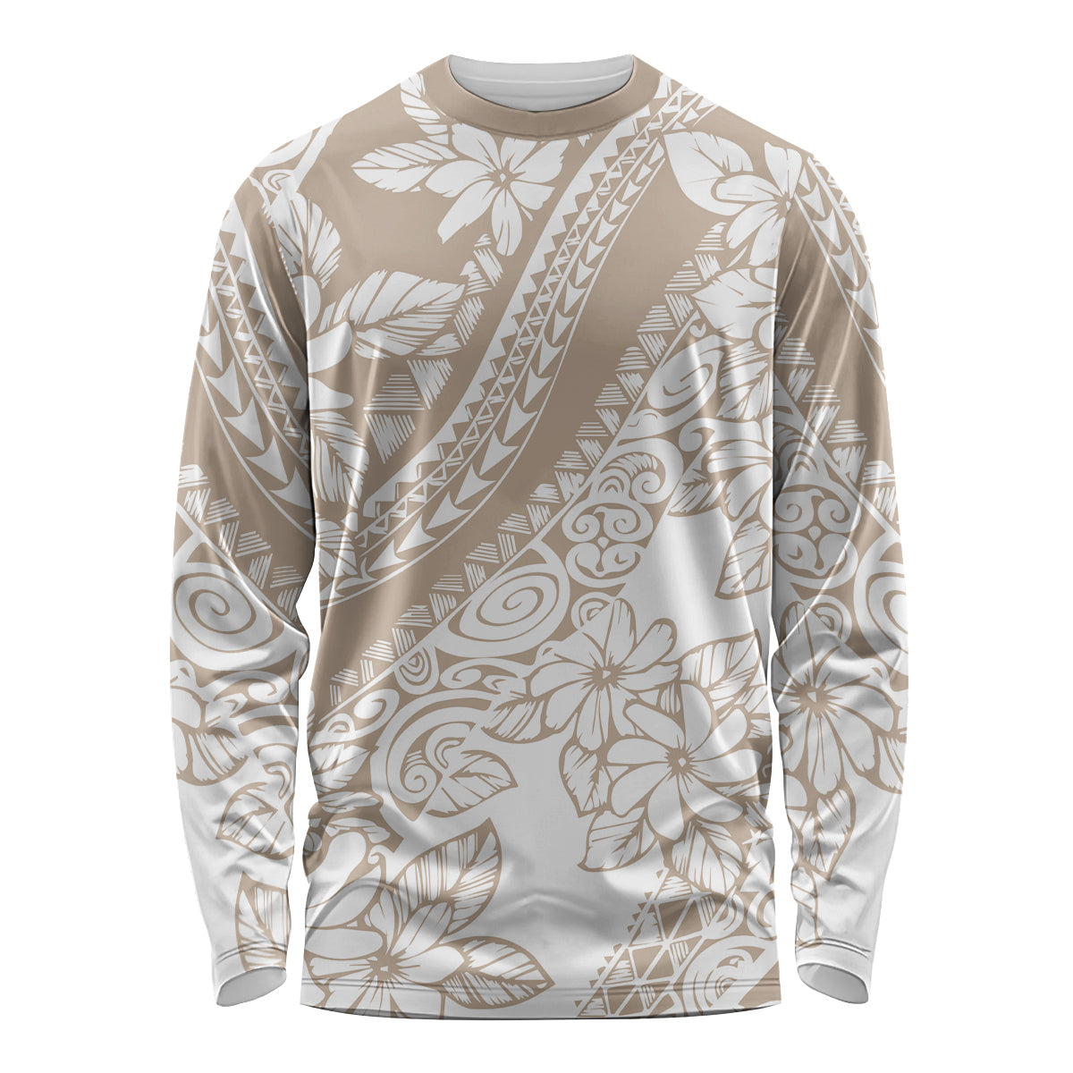 Polynesia Long Sleeve Shirt Polynesian Tropical Flowers Beige Pastel Vibes - Wonder Print Shop
