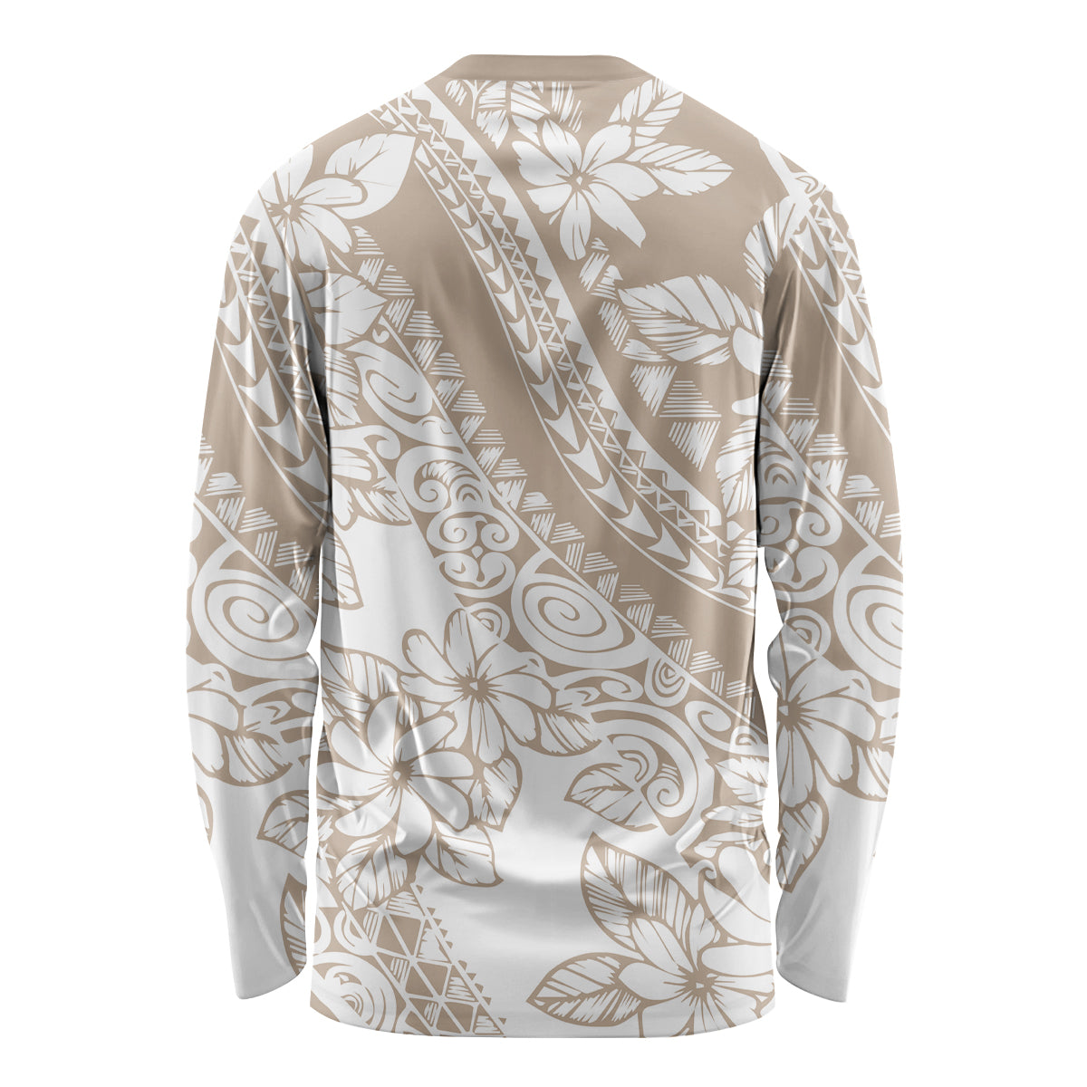 Polynesia Long Sleeve Shirt Polynesian Tropical Flowers Beige Pastel Vibes - Wonder Print Shop