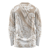 Polynesia Long Sleeve Shirt Polynesian Tropical Flowers Beige Pastel Vibes - Wonder Print Shop