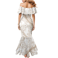 Polynesia Mermaid Dress Polynesian Tropical Flowers Beige Pastel Vibes - Wonder Print Shop