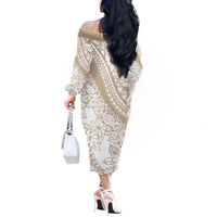 Polynesia Off The Shoulder Long Sleeve Dress Polynesian Tropical Flowers Beige Pastel Vibes - Wonder Print Shop