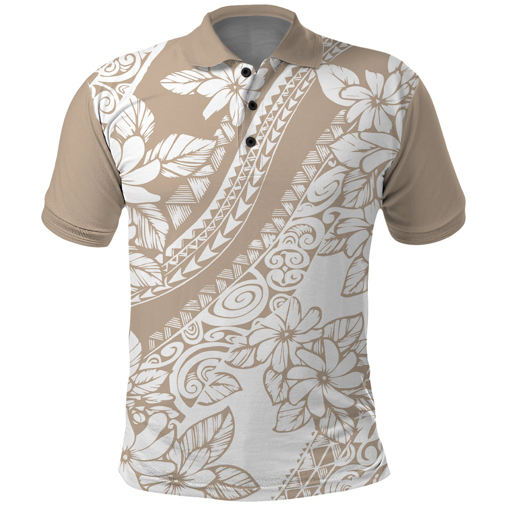 Polynesia Polo Shirt Polynesian Tropical Flowers Beige Pastel Vibes - Wonder Print Shop