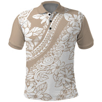 Polynesia Polo Shirt Polynesian Tropical Flowers Beige Pastel Vibes - Wonder Print Shop