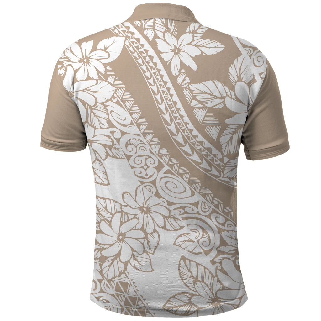 Polynesia Polo Shirt Polynesian Tropical Flowers Beige Pastel Vibes - Wonder Print Shop