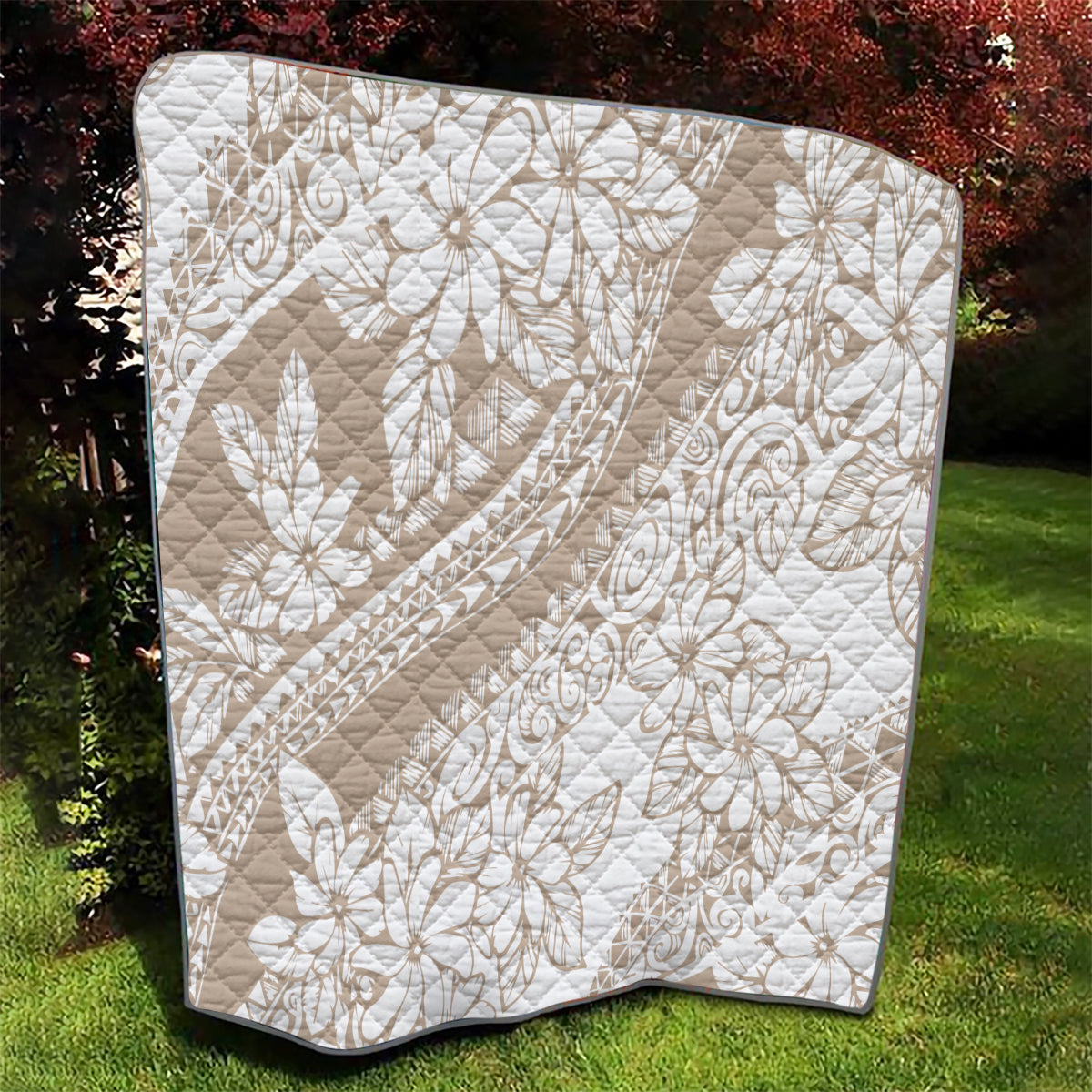 Polynesia Quilt Polynesian Tropical Flowers Begie Pastel Vibes - Wonder Print Shop