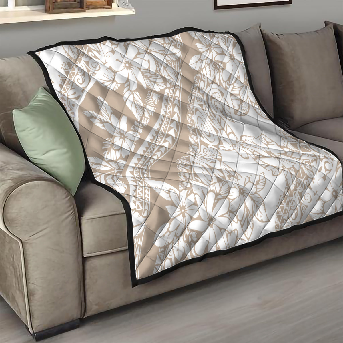 Polynesia Quilt Polynesian Tropical Flowers Begie Pastel Vibes - Wonder Print Shop