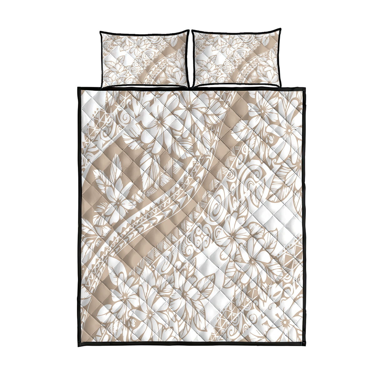 Polynesia Quilt Bed Set Polynesian Tropical Flowers Begie Pastel Vibes - Wonder Print Shop